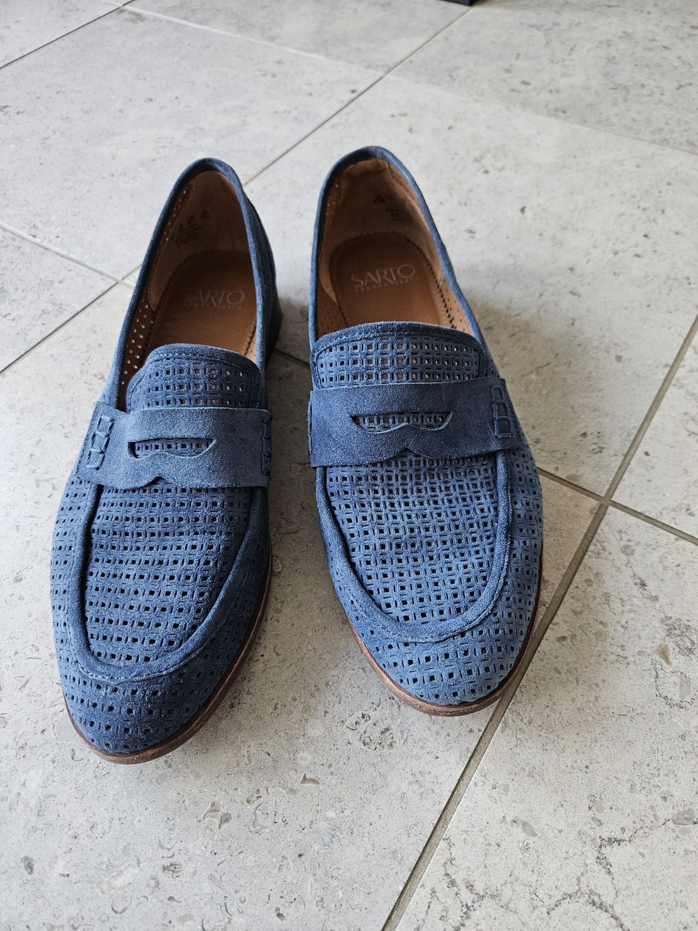 SARTO by Franco Sarto Blue Genuine Suede And Leather Perforated Penny Loafers